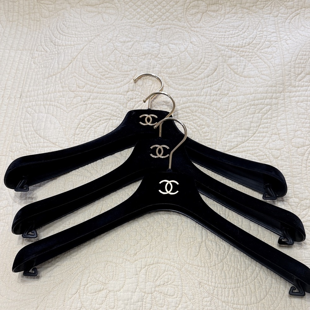 CHANEL Black Velvet Hangers with Logo